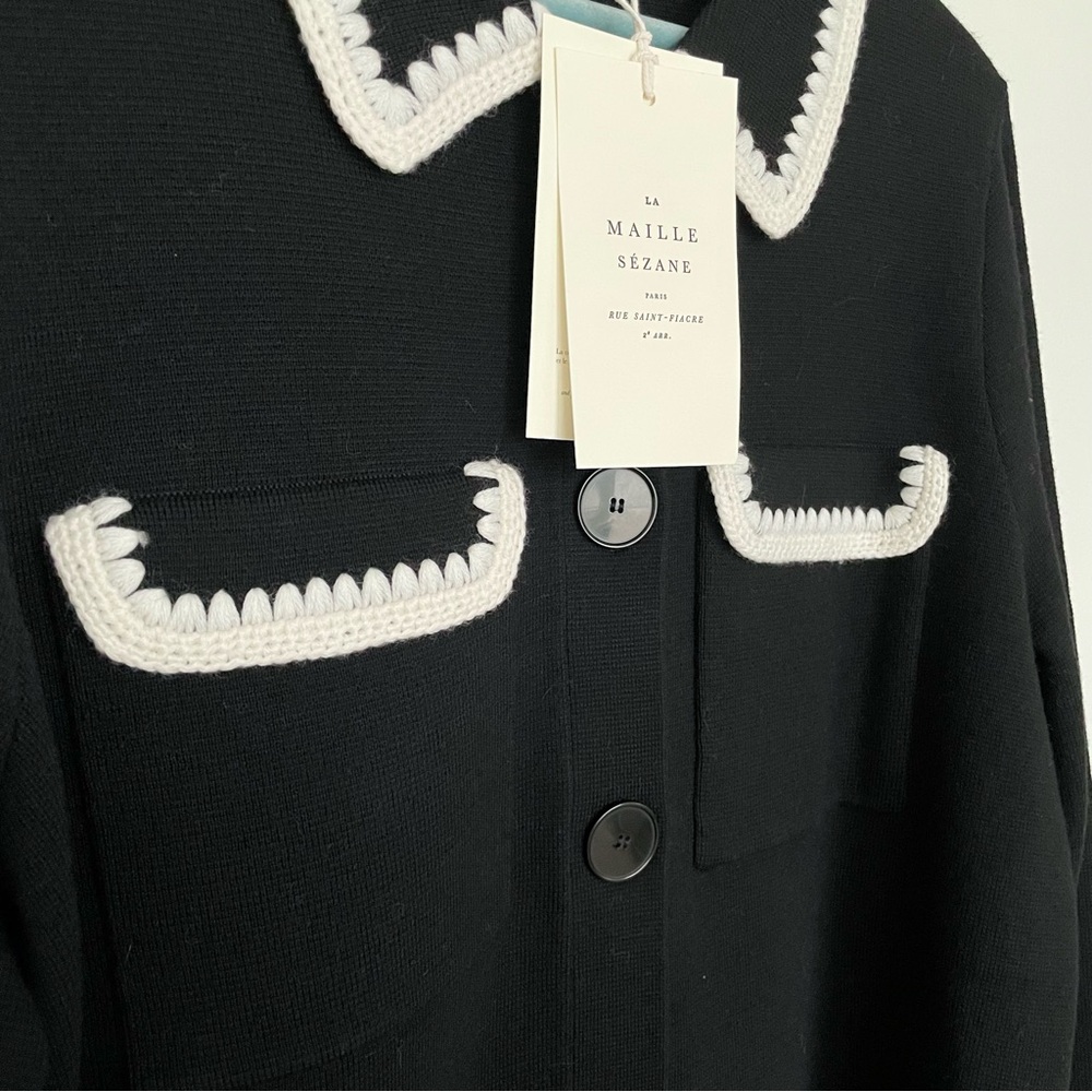 Sezane Betty Cardigan Black & Ecru Crochet - Picture 6 of 9